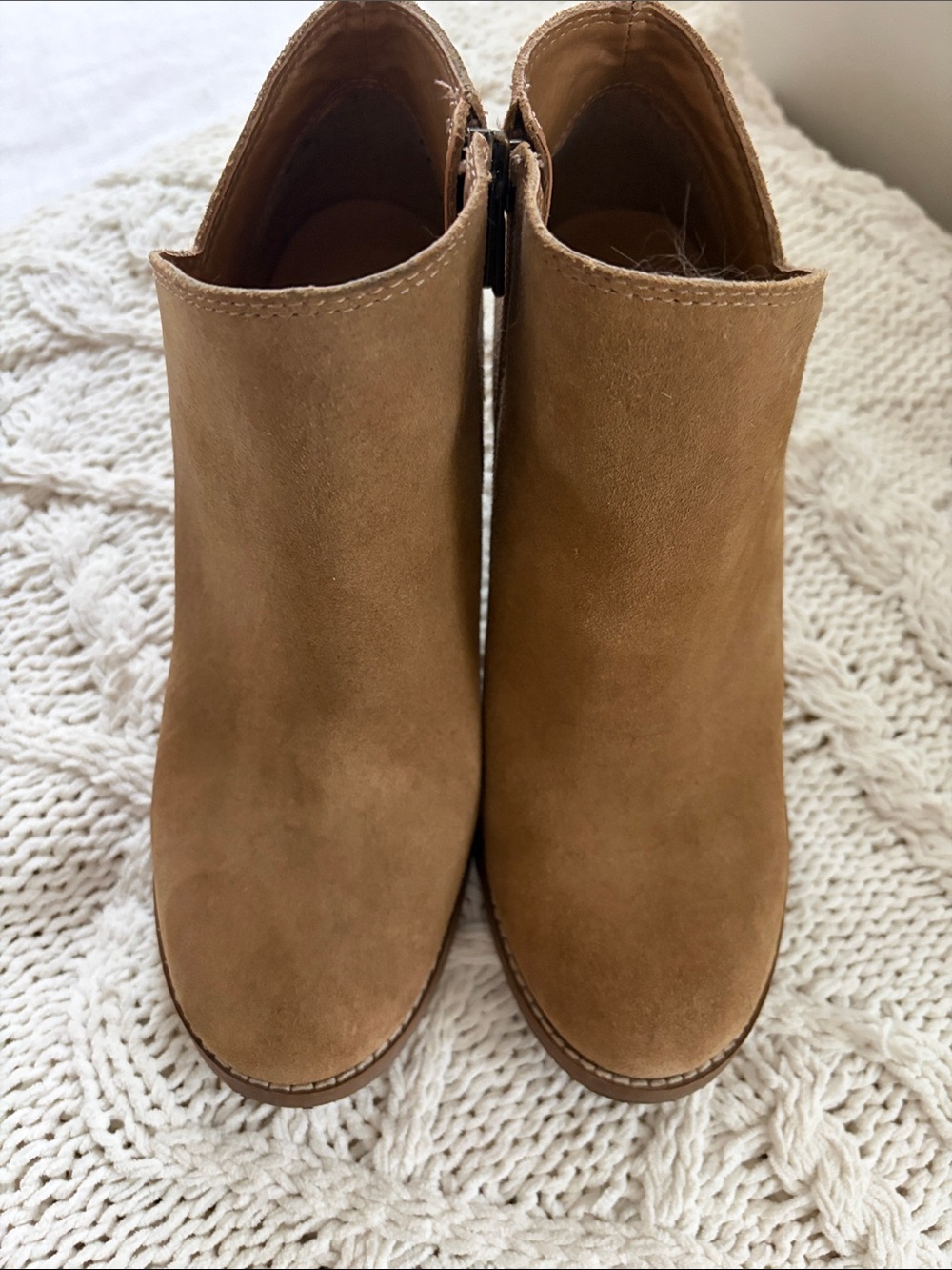 Lucky Brand Tan Suede Ankle Booties with Side Zip
